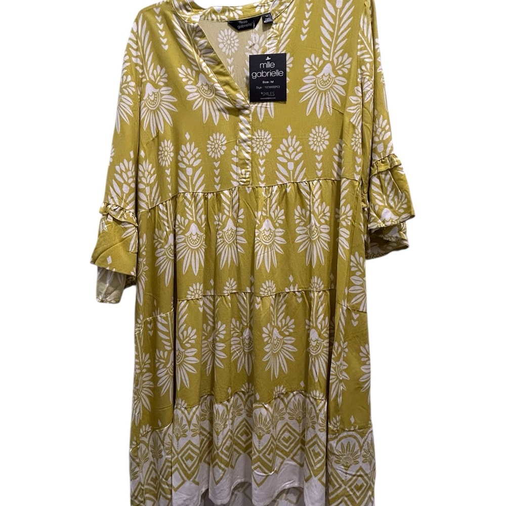 Mlle Gabrielle Yellow and White Midi Dress
